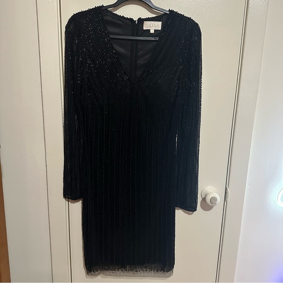 LARA 29164 CLASSIC V-NECK BEADED LONG SLEEVE COCKTAIL DRESS NWOT - Picture 3 of 7